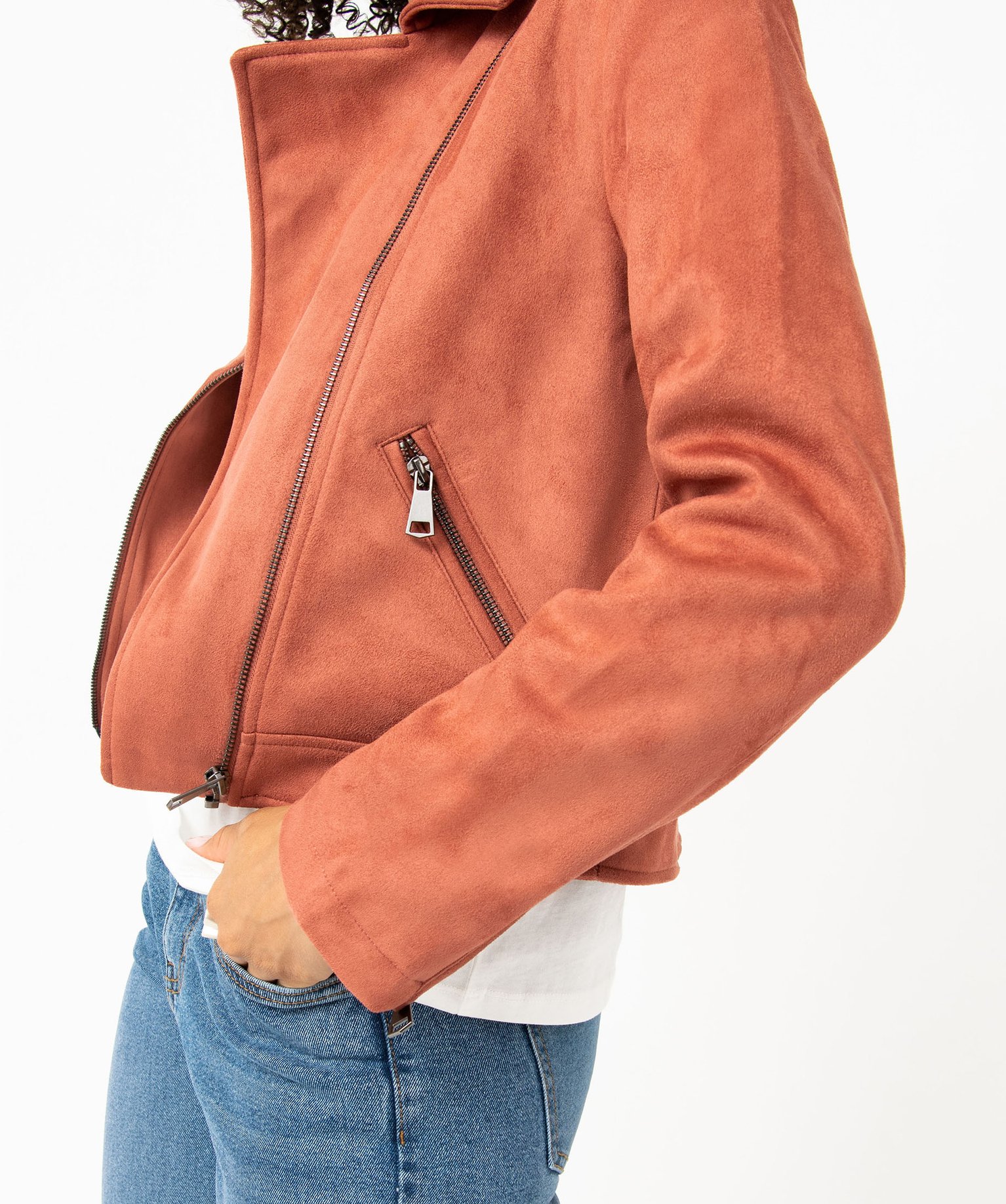 Blouson en suédine esprit biker femme rose | GEMO
