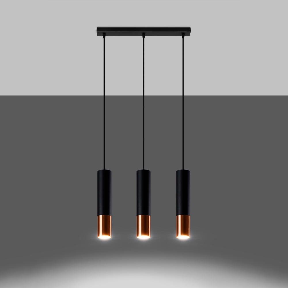 famlights Hängeleuchte, Pendelleuchte Loys in Schwarz und Roségold GU10 3-flammig, keine Angabe, Leuchtmittel enthalten: Nein, warmweiss, Hängeleuchte, Pendellampe, Pendelleuchte