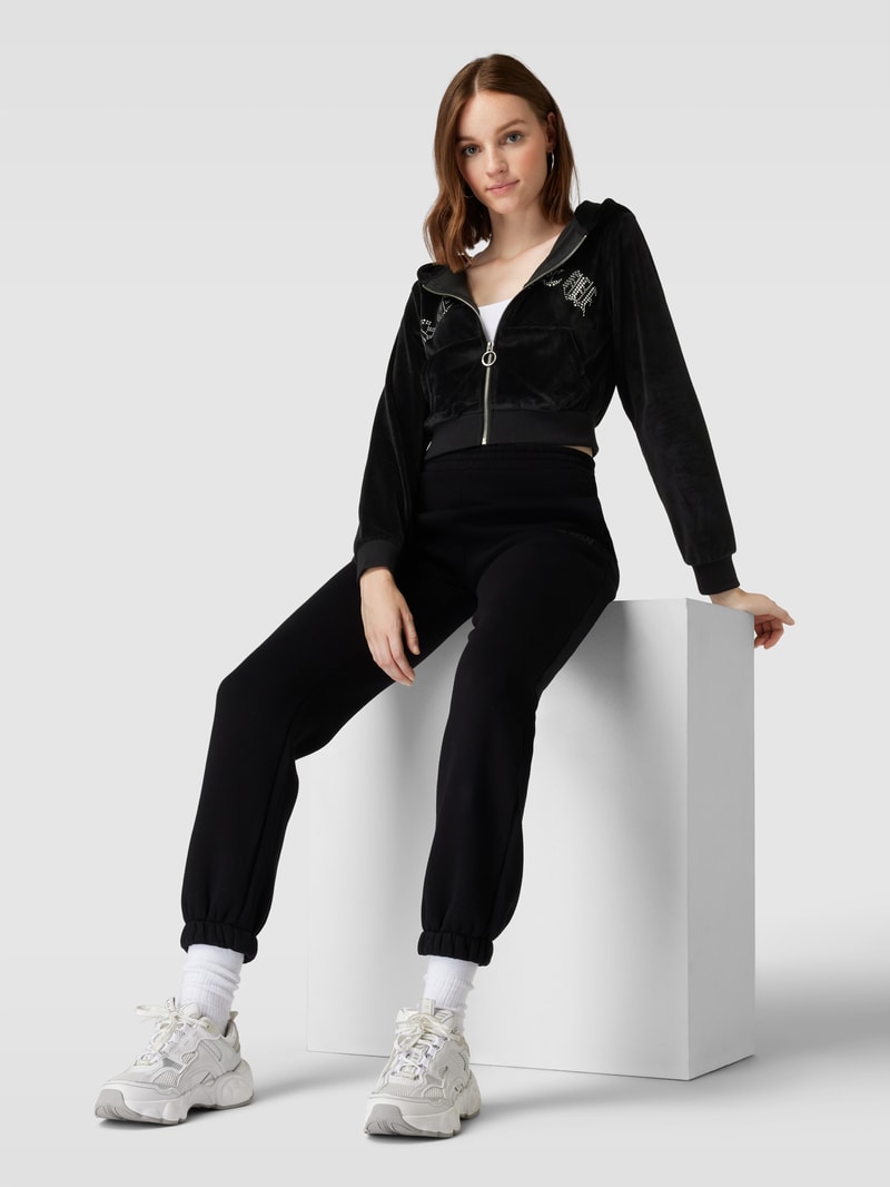 Sweatjacke mit Label-Detail in schwarz