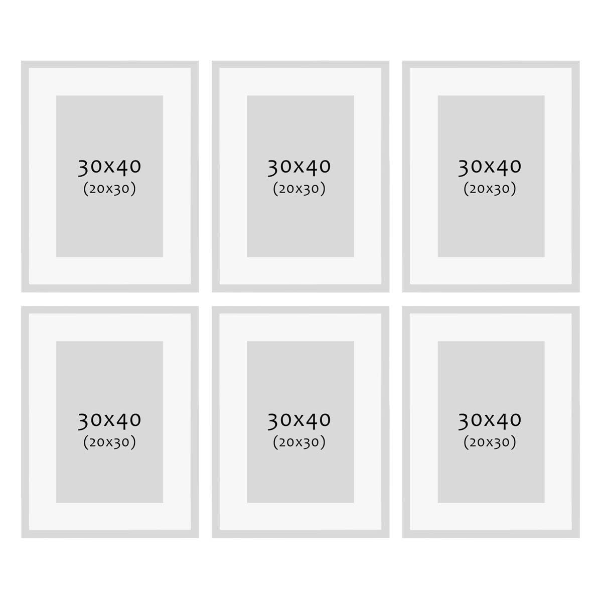 PHOTOLINI Bilderrahmen 6er Set 30x40 cm Modern Schmal mit Passepartout