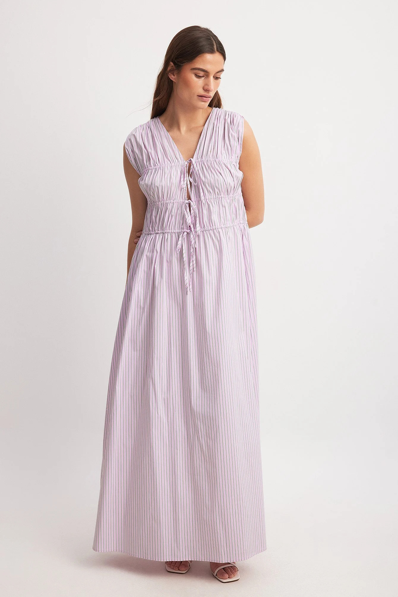 Striped Tie Chest Detail Maxi Dress