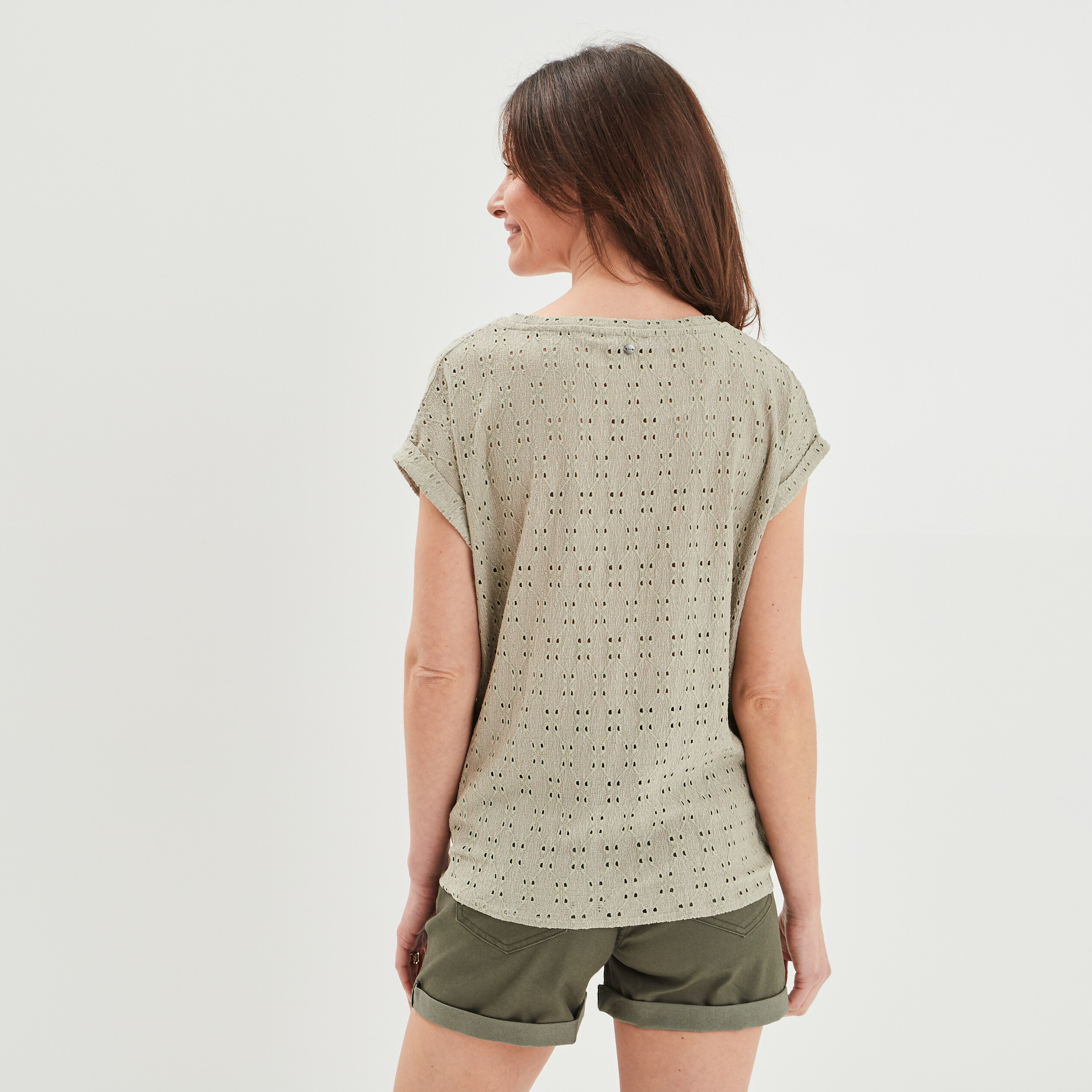 T-shirt manches courtes avec noeud vert kaki femme | La Halle