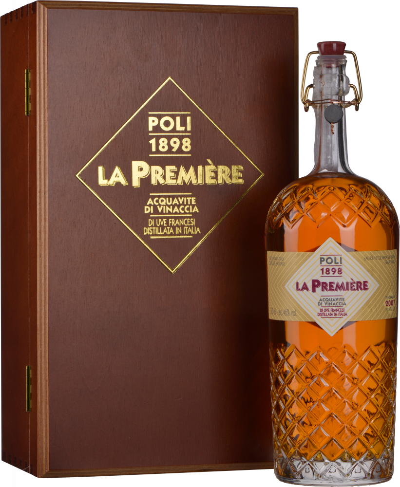 Poli Grappa La Première Acquavite di Vinaccia 0,7 Liter in Holzkiste