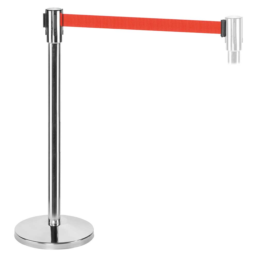 BRB Personenleitsystem, Ständer Edelstahl/Gurt rot, Ständer ØxH 360x915 mm, Gurt BxH 1800x47 mm