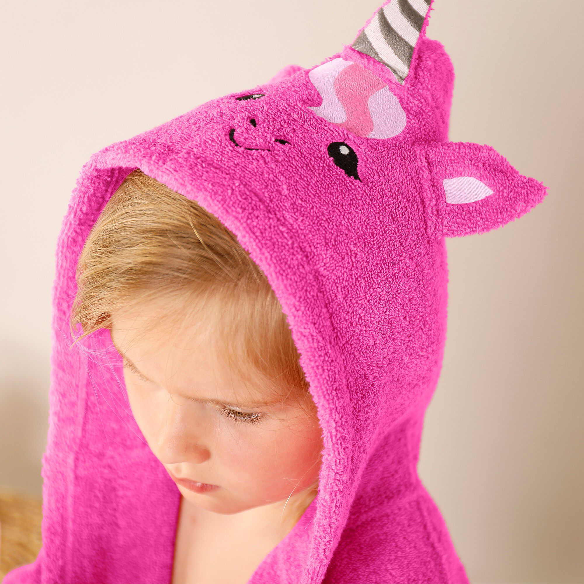 Peignoir de bain enfant licorne à capuche éponge coton