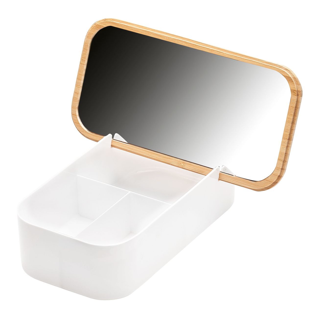 Weles AMARE Bad Organizer mit Spiegel Deckel aus Bambus 26 x 17 x 5,5 cm, weiß