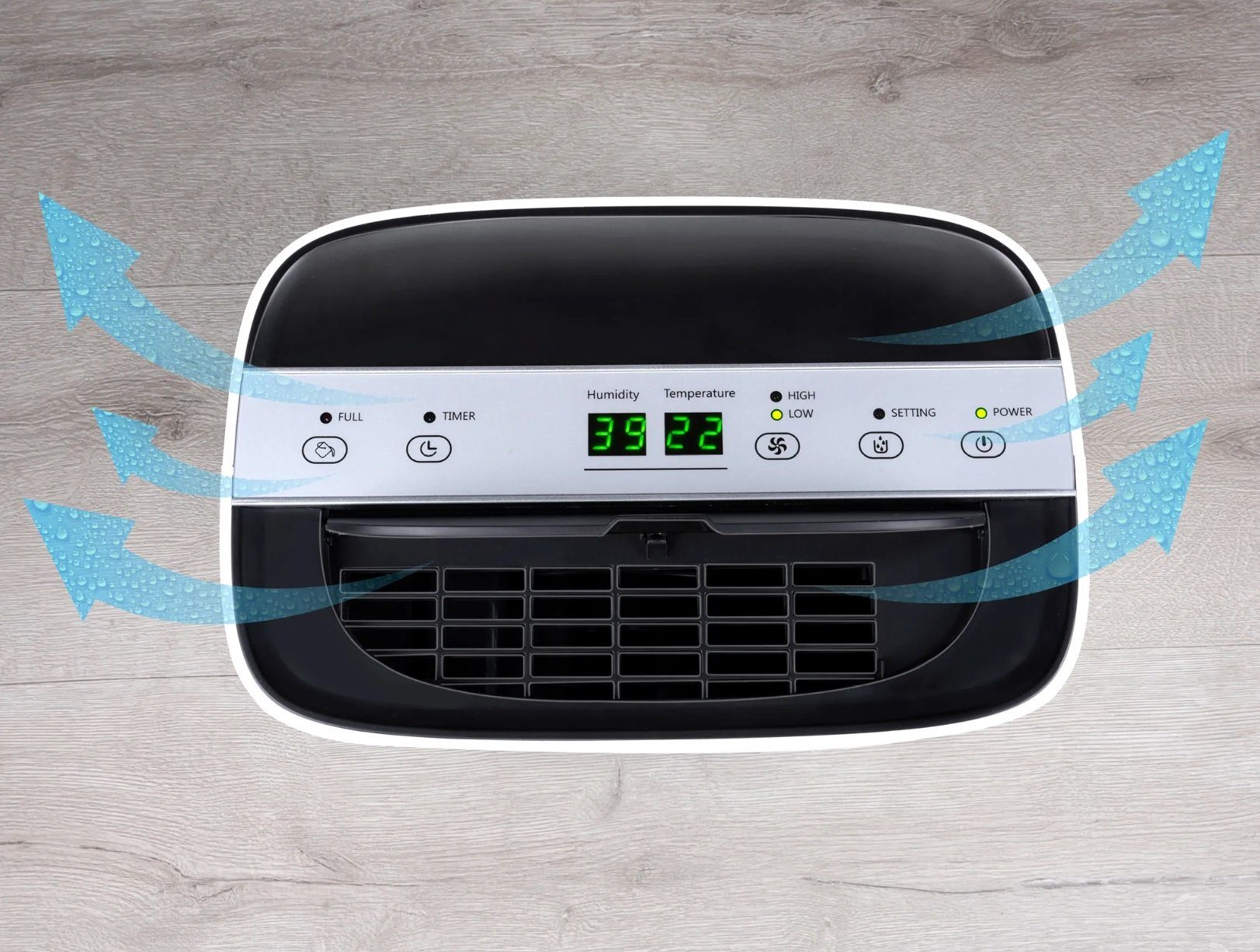 JUNG Luftentfeuchter Alpi Luftentfeuchter elektrisch 220W Raumentfeuchter leise Entfeuchter, für 100 m³ Räume, Entfeuchtung 10,00 l/Tag, Tank 2,50 l, Raumluft Entfeuchter, Extra leise gegen Schimmel, zu Hause entfeuchten