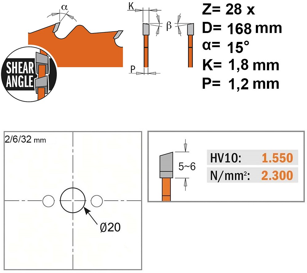 Lâmina de serra circular CMT 271.168.28H ITK-Plus para corte longitudinal e transversal em madeira com dentes de metal duro, 168 x 20 x 1,2 x 28 dentes.