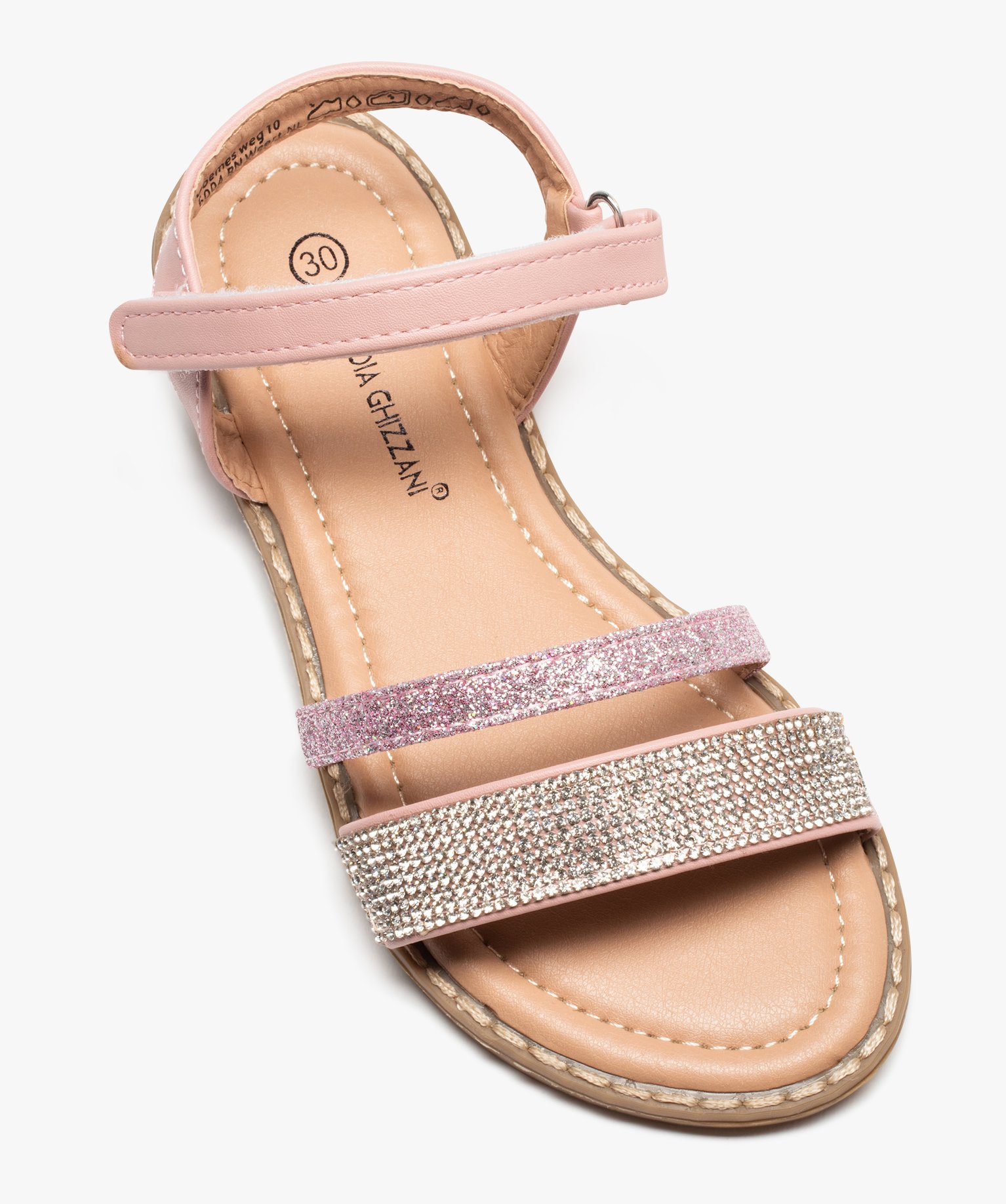 Sandales fille à strass et paillettes avec fermeture à scr... rose | GEMO