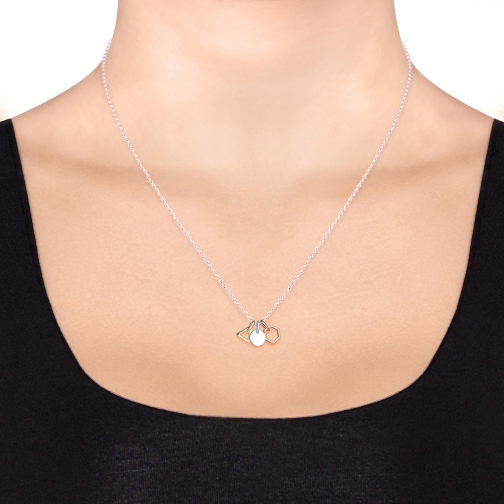 Elli Elli Collier Pendentif Femme Triangle Hexagonal Tendance Tricolore en Argent Ster Bijoux