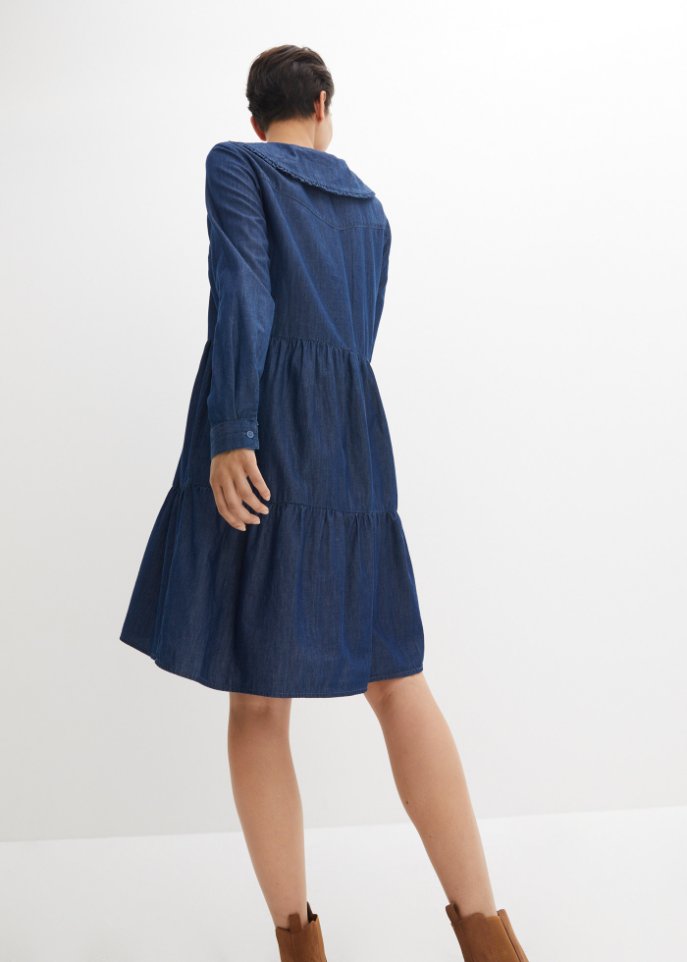 Jeans-Tunika-Kleid mit Kragen