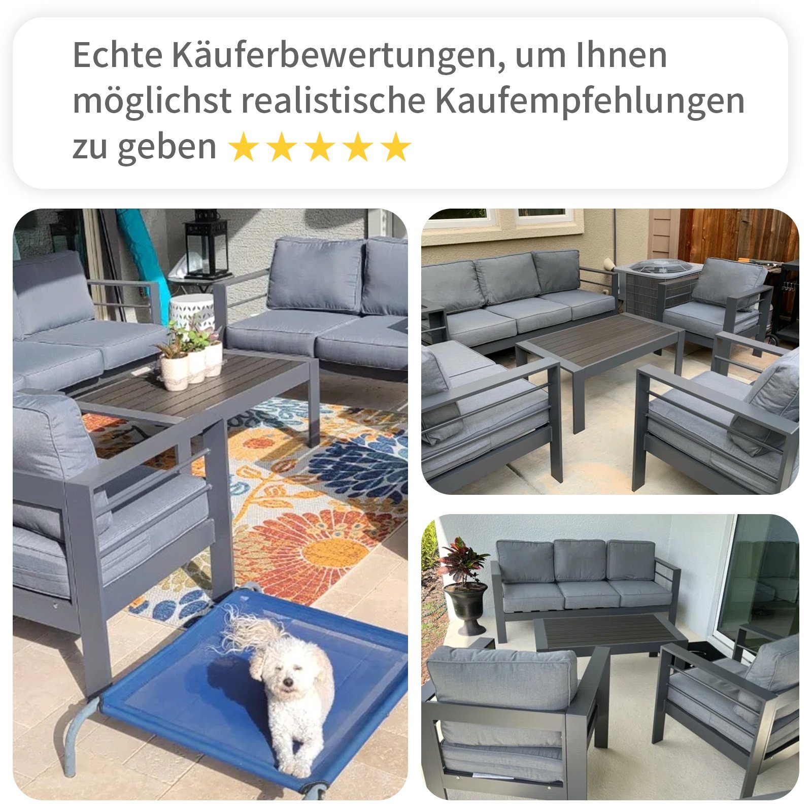 MeXo von GLP HOME Gartenlounge-Set Aluminium Sitzgruppe wetterfest Lounge Set für 5-7 Personen, (Gartenmöbel, Gartengarnitur mit Kissen), Essgruppe für Terrasse Balkon Garten Indoor Outdoor