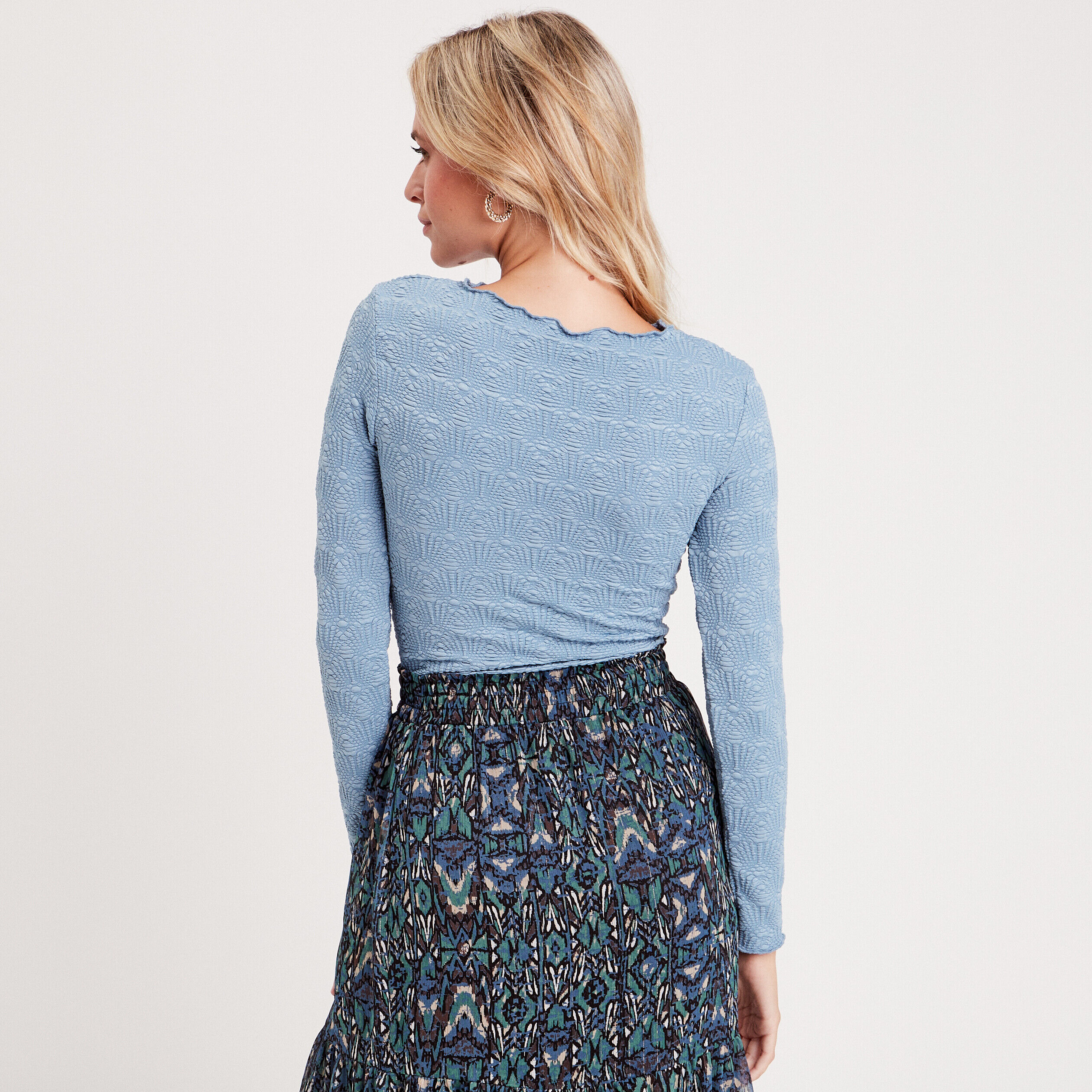 T-shirt col montant bleu clair femme | Cache Cache