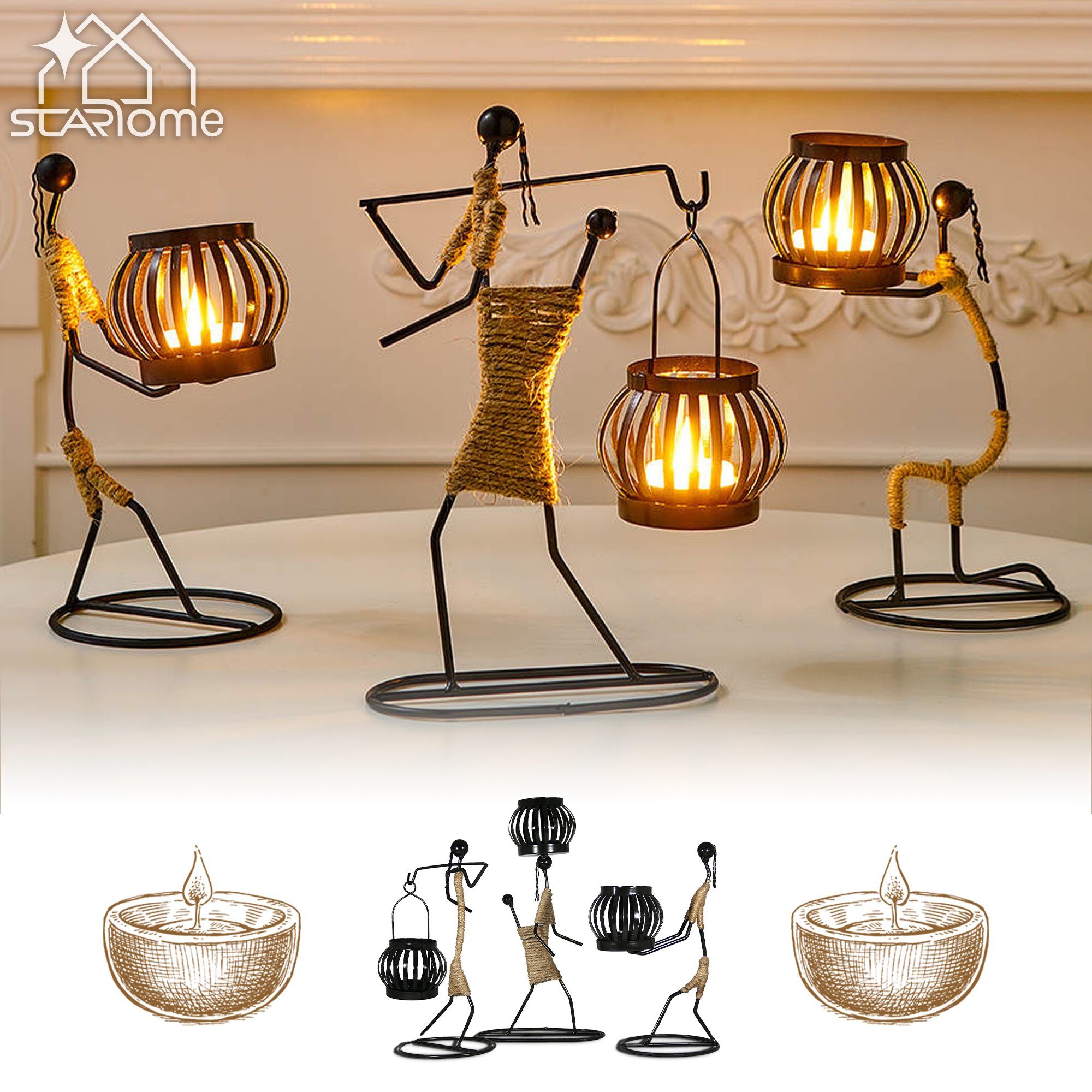 Starhome Teelichthalter Teelichthalter 3er Deko Set .Tischdeko für Esstisch, Wohnzimmer, Küche (3 St., 3er Set mit jeweils einer Figur wie abgebildet)