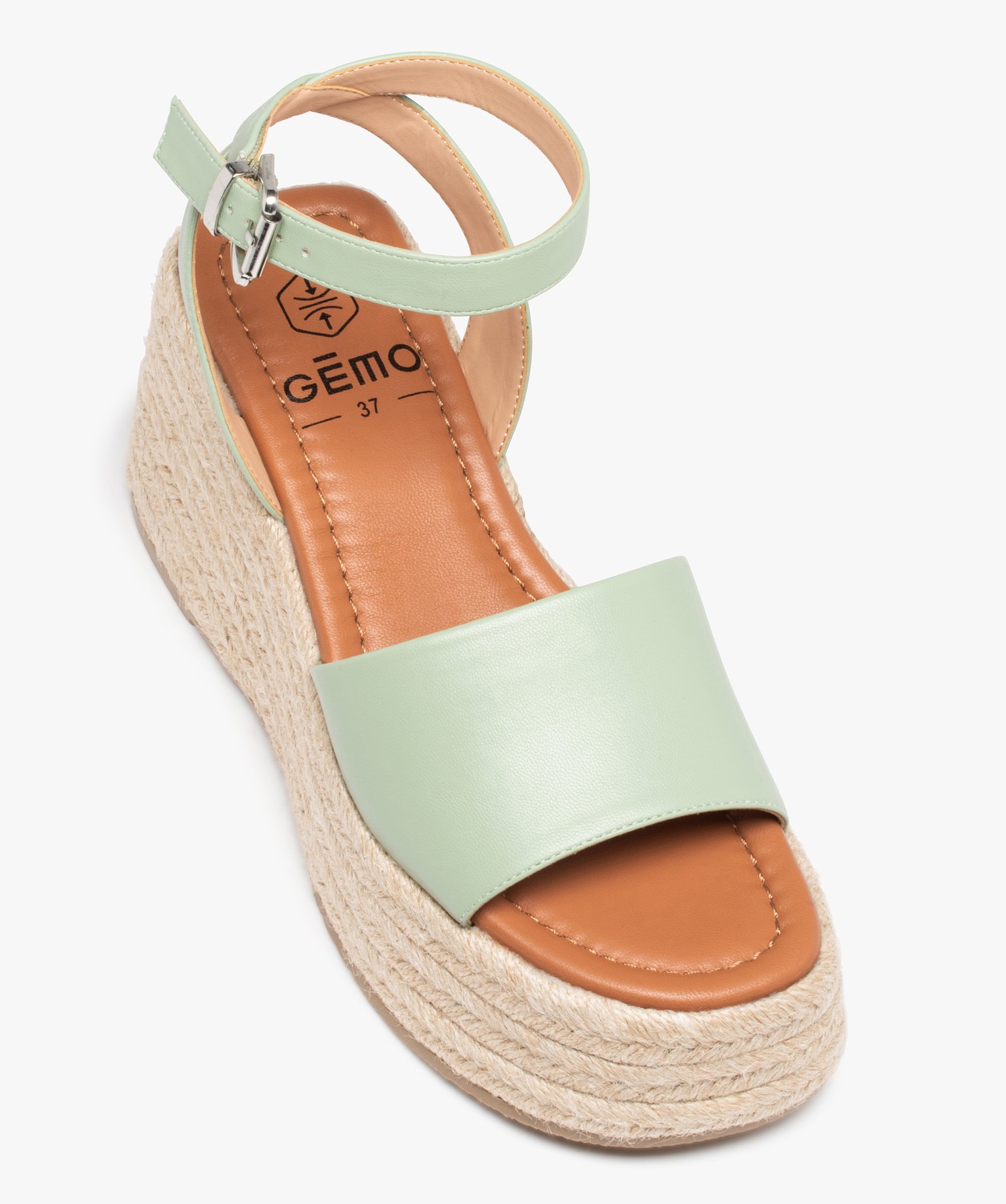 Sandales femme plateforme compensées à brides unies vert | GEMO
