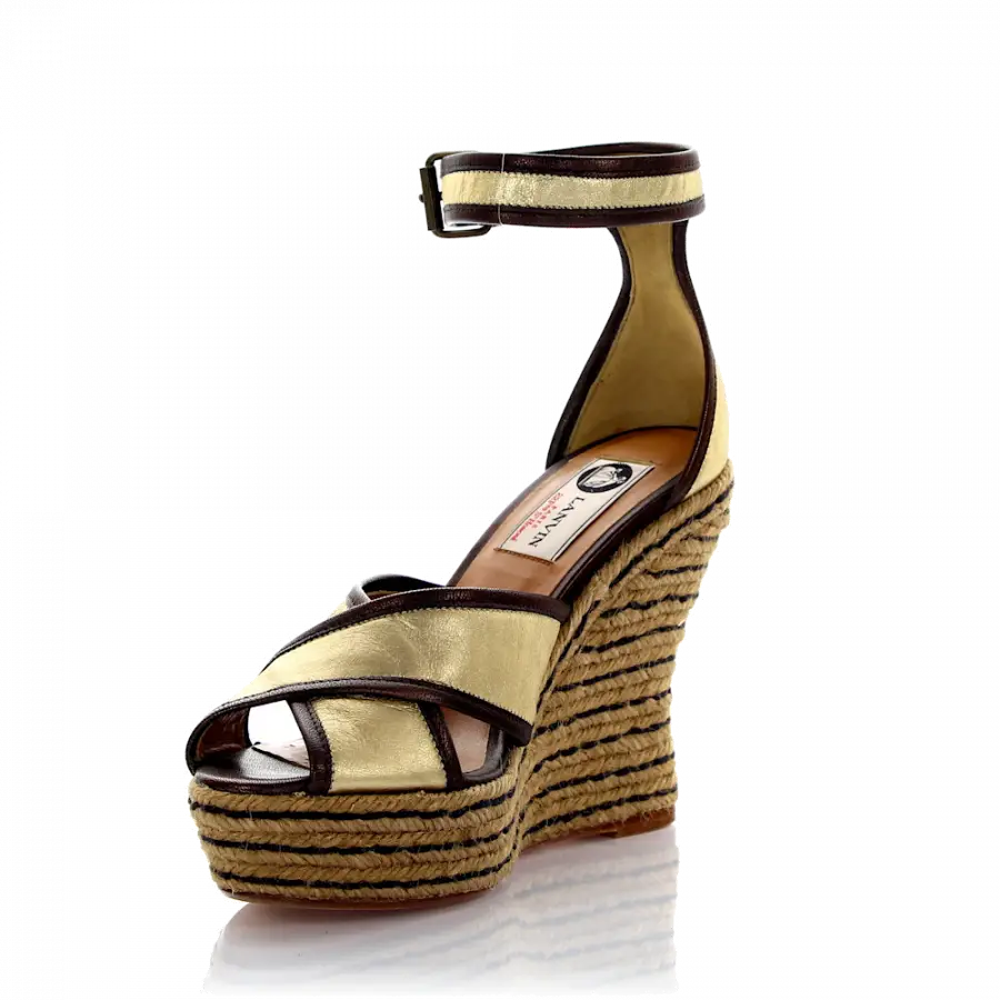 Lanvin - Keilsandalen Plateau Knöchelriemchen Leder gold - gold