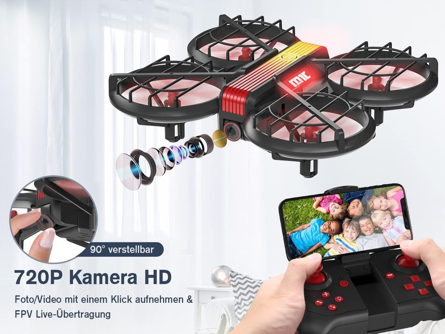 PAKARCBOX Drohne (720P, Kamera RC Drone Quadrocopter mit FPV WiFi Höhenhaltung Gestensteuerung)