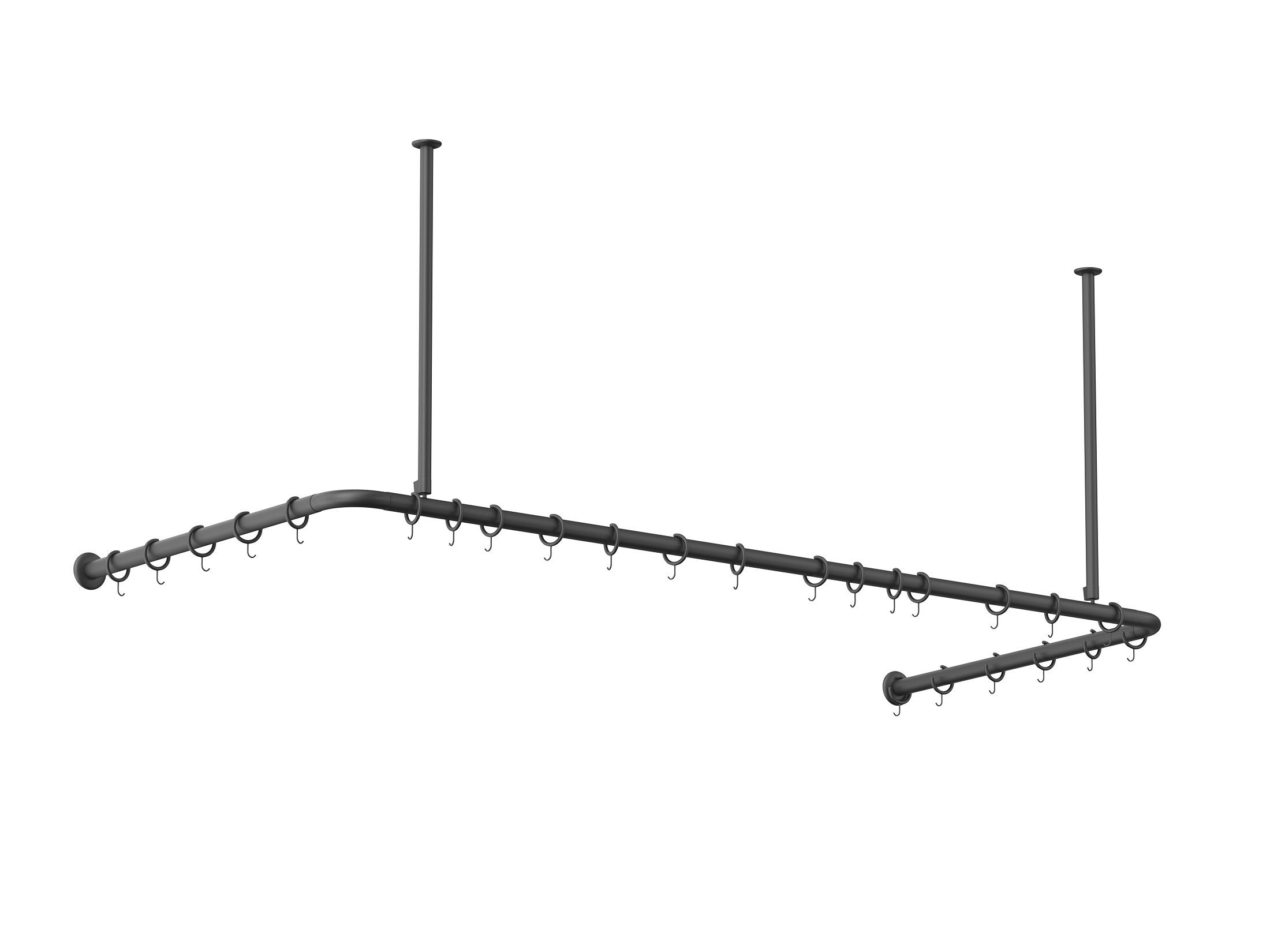 Duschvorhangstange Alu Schwarz 70x165x70 cm barrierefrei inkl. Deckenhalterung, KS Handel 24