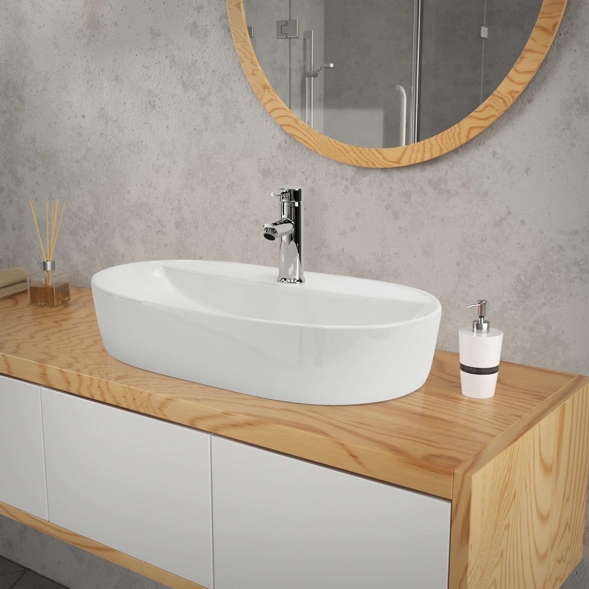 ML-DESIGN Waschbecken Waschbecken Oval 60x40x12 cm Weiß aus Keramik ML-Design