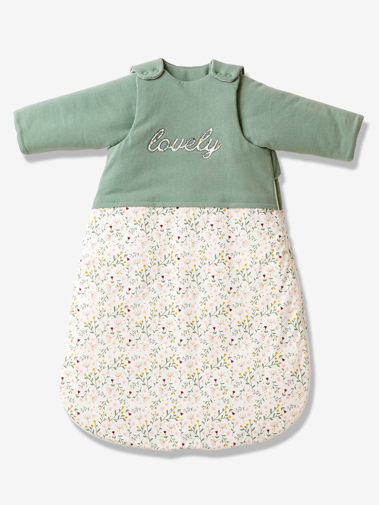 Vertbaudet Baby Winterschlafsack BLUMENZAUBER, Ärmel abnehmbar Oeko Tex - grün