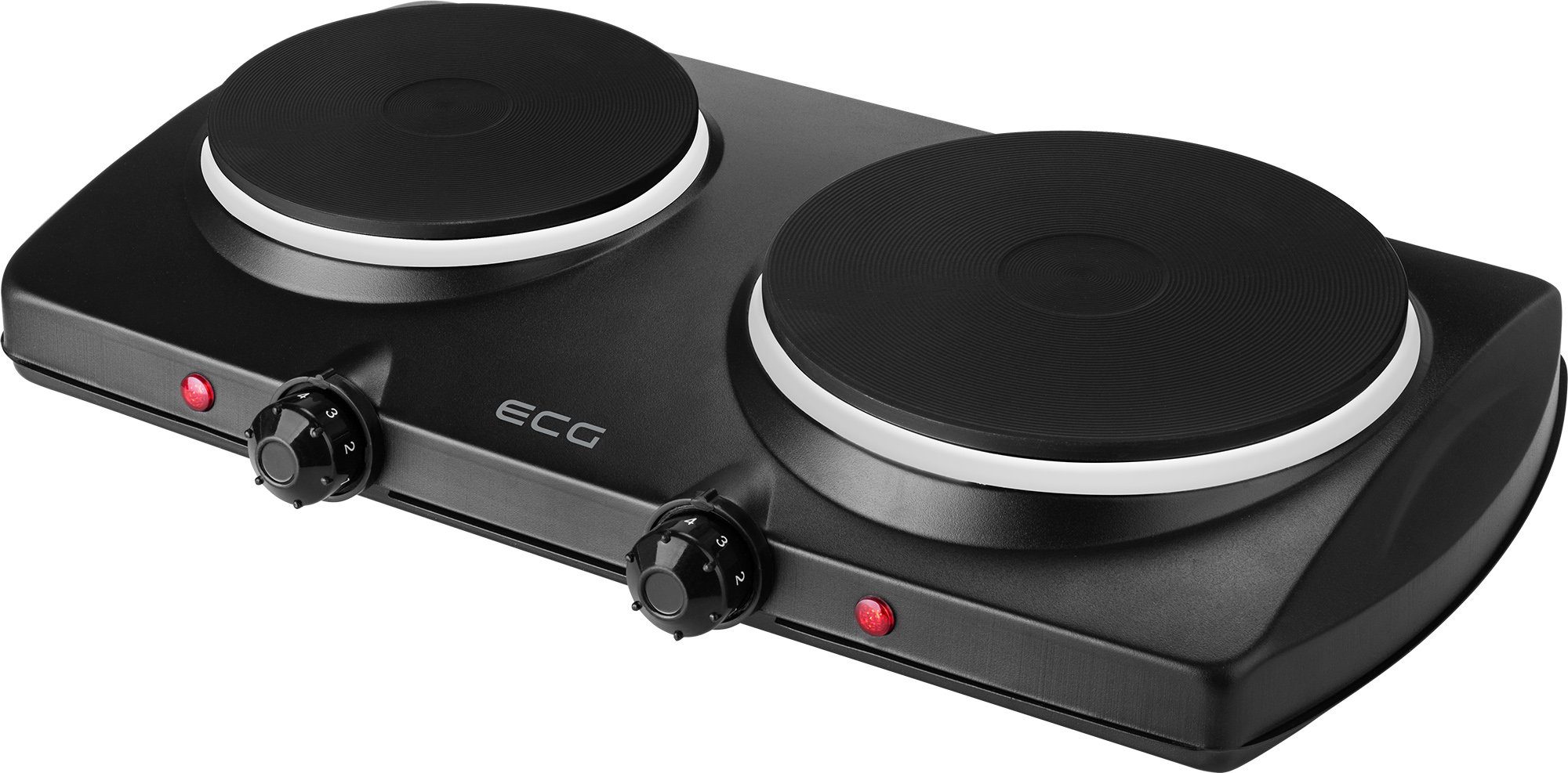 ECG Doppelkochplatte EV 2512 Black, 2 Platten mit einem Durchmesser von 185 mm und 155 mm