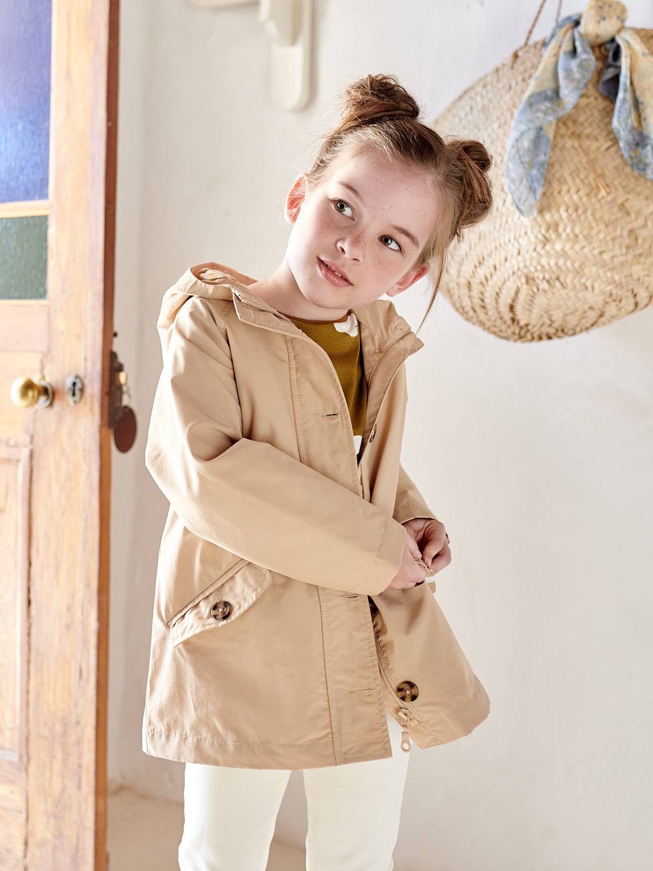 Trench à capuche mi-saison fille beige