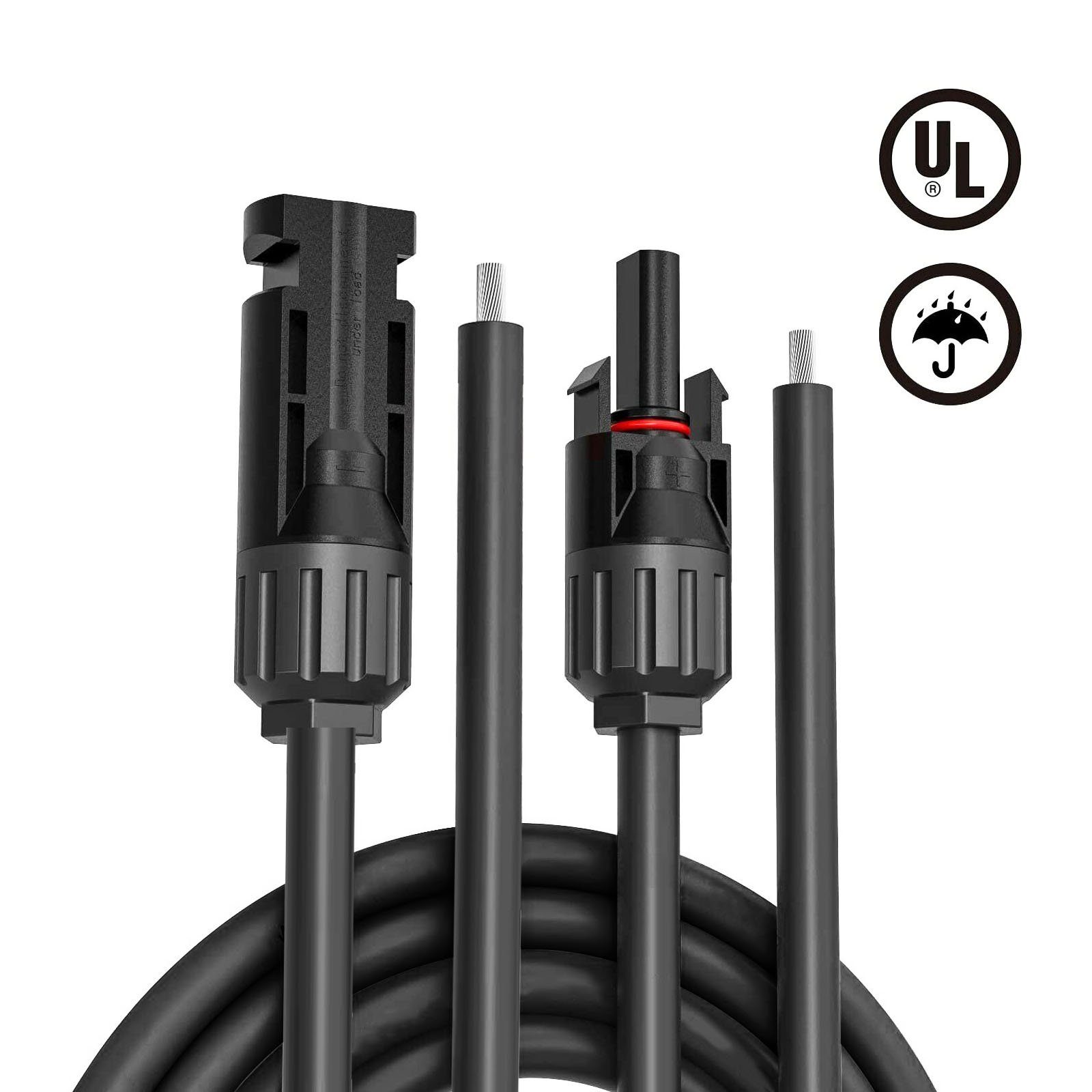 GLIESE Solaranlage Schwarz 3m 2.5mm2 Solarkabel mit Stecker, den Anschluss von Fotovoltaikanlagen verwendet.