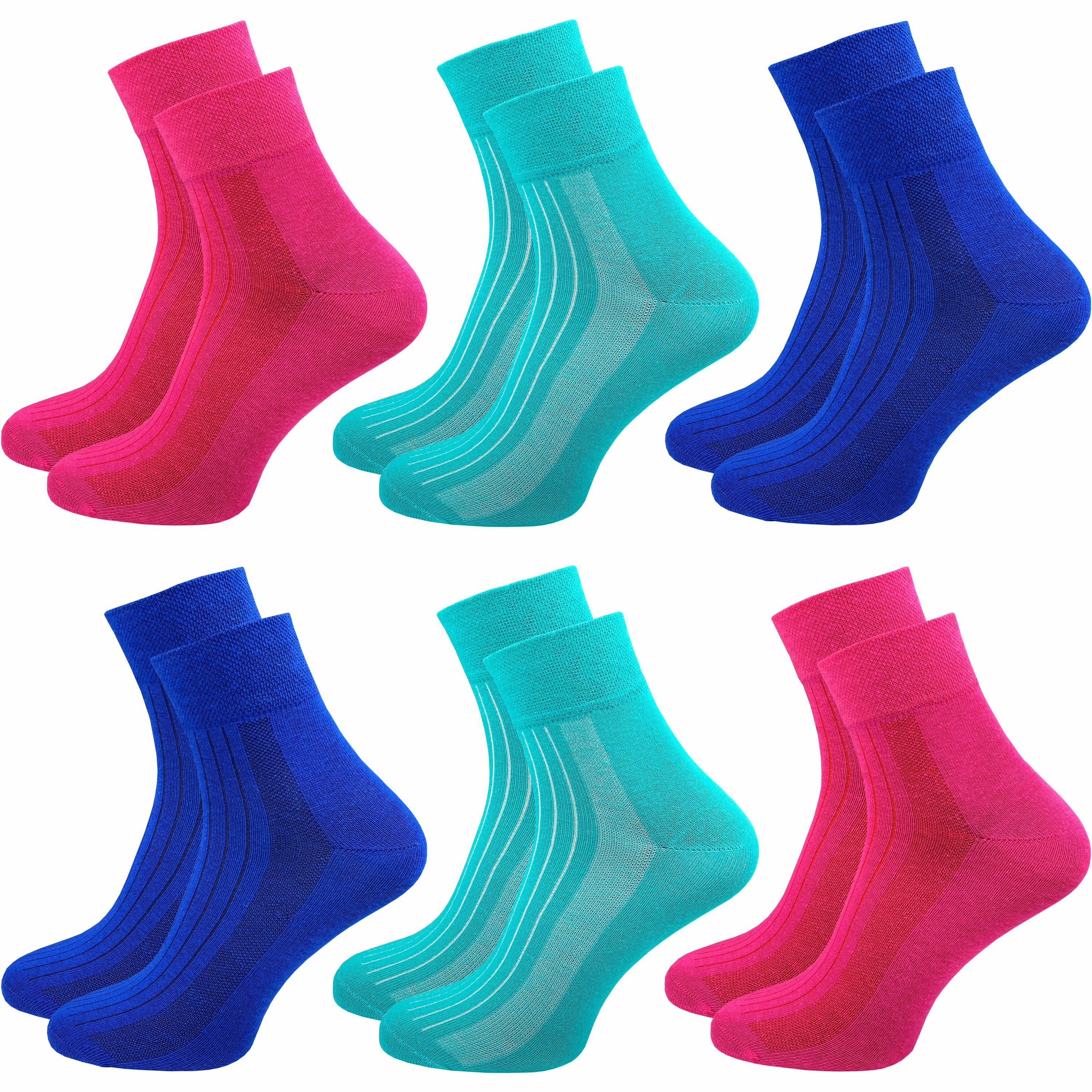 GAWILO Diabetikersocken für Damen ohne Gummibund & ohne Naht in weiß, schwarz & farbig (6 Paar) Breiter Piquet-Strick am Komfortbund, Venensocke aus weicher Baumwolle