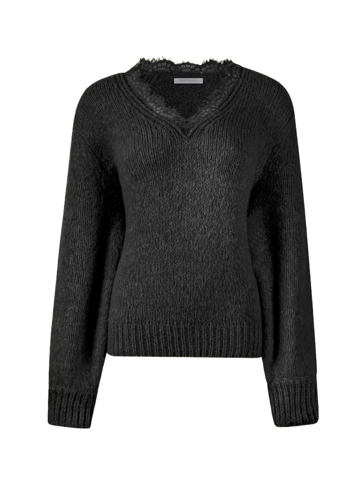 SASSYCLASSY Strickpullover mit Spitzendetail am Ausschnitt. in Schwarz günstig kaufen