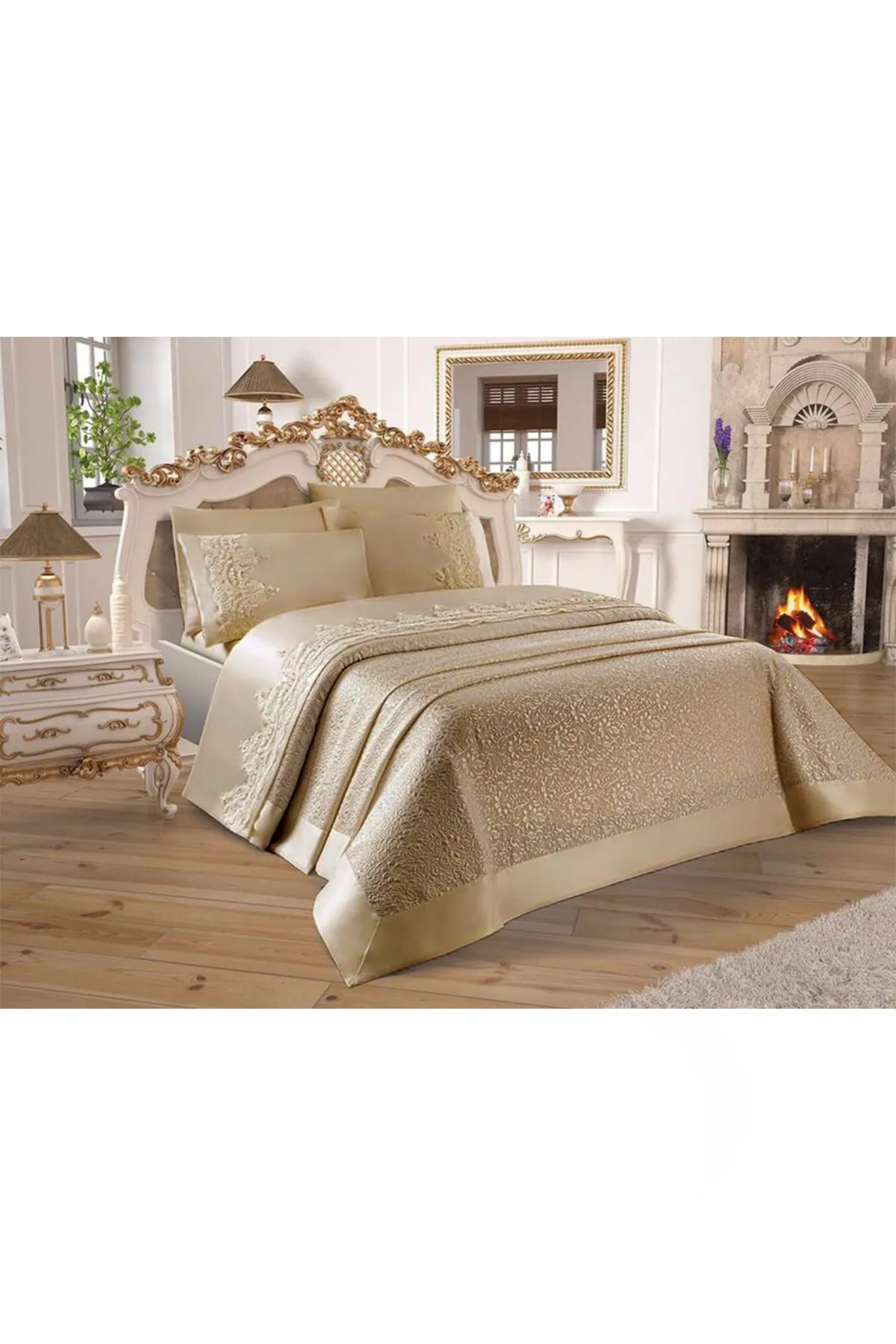 Çeyiz Diyarı  Çeyizdiyari French Guipure Diana Pique Set Beige