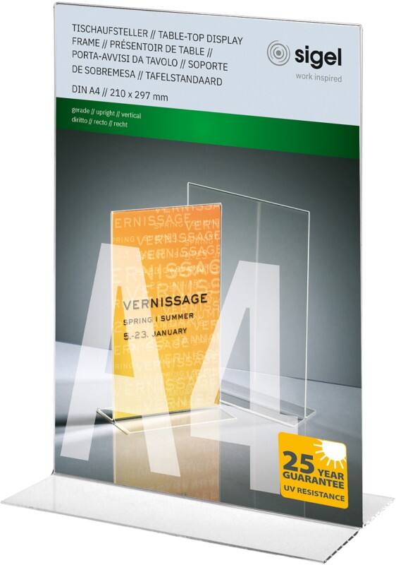 Sigel Tischaufsteller DIN A4 21 (B) x 8,5 (T) x 30 (H) cm Transparent