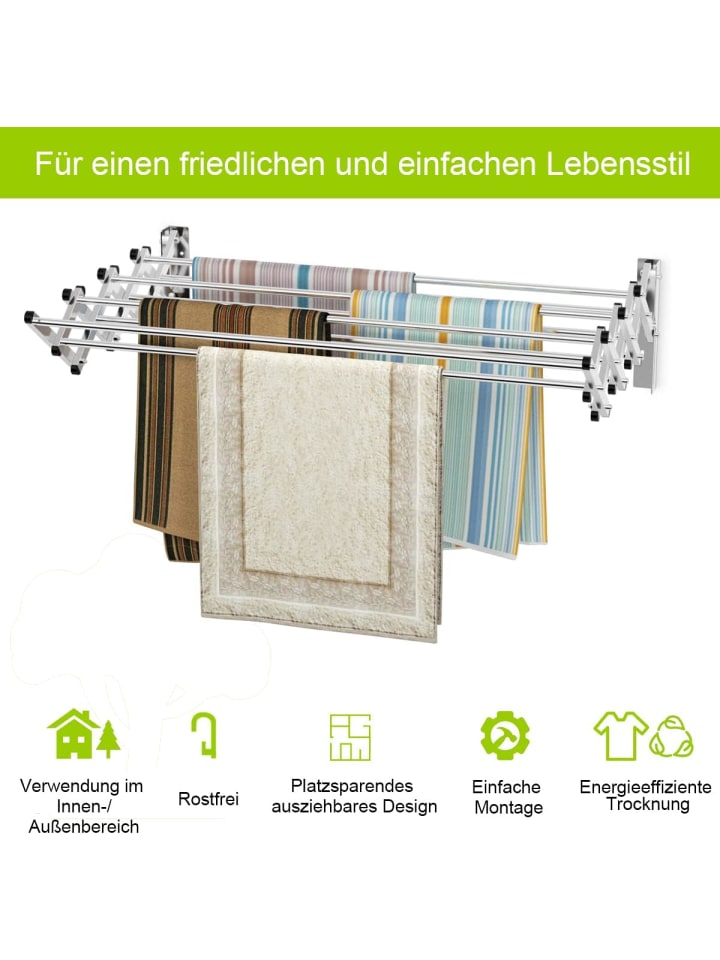 COSTWAY Wäscheständer Wandmontage 86cm in Silber günstig kaufen onesize