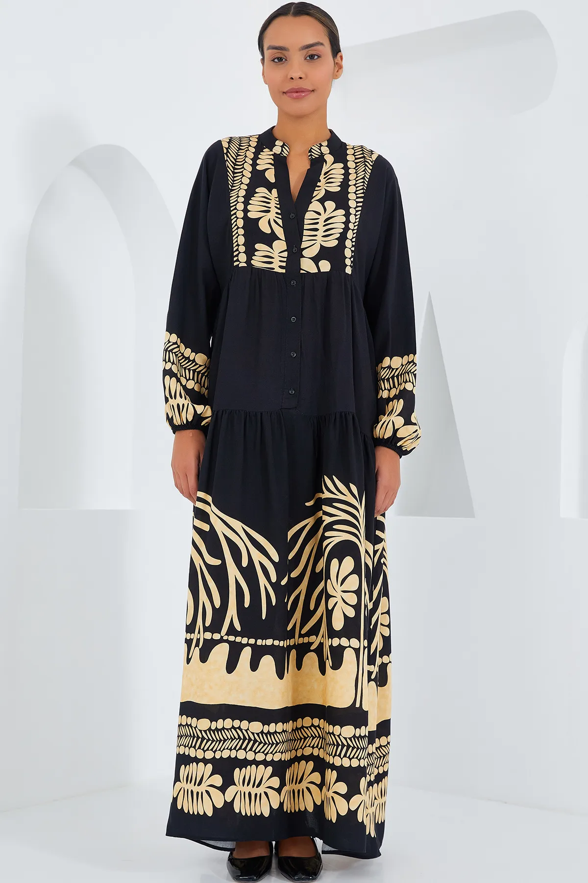 Bigdart  Schwarzes, senffarbenes Viskose-Hijab-Kleid für Damen 2423