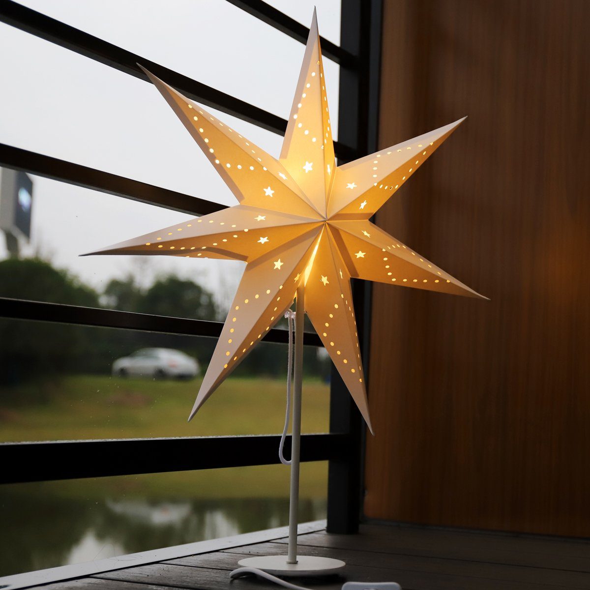 Salcar Papierstern Papierstern LED Beleuchtung Weihnachten Stern Weihnachtsdeko Innen, Weihnachtsdekoration für Wohnzimmer, Schlafzimmer, Fenster, 55cm