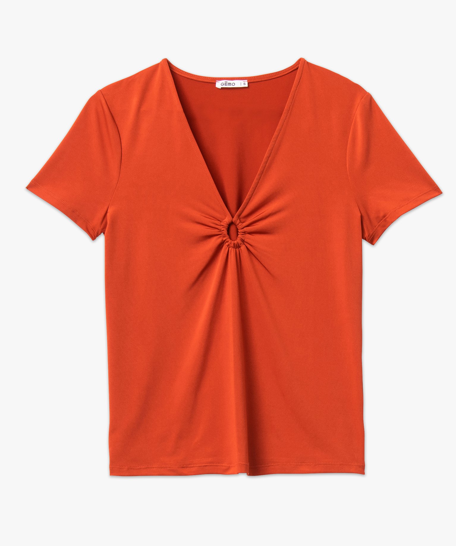 Tee-shirt à manches courtes avec décolleté en V femme orange | GEMO
