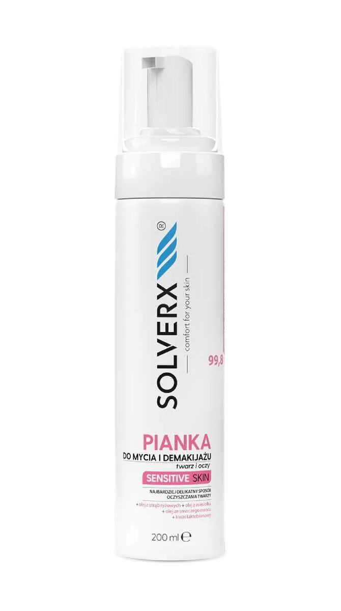 „Solverx Sensitive Skin“ veido valymo ir makiažo valymo putos, 200 ml
