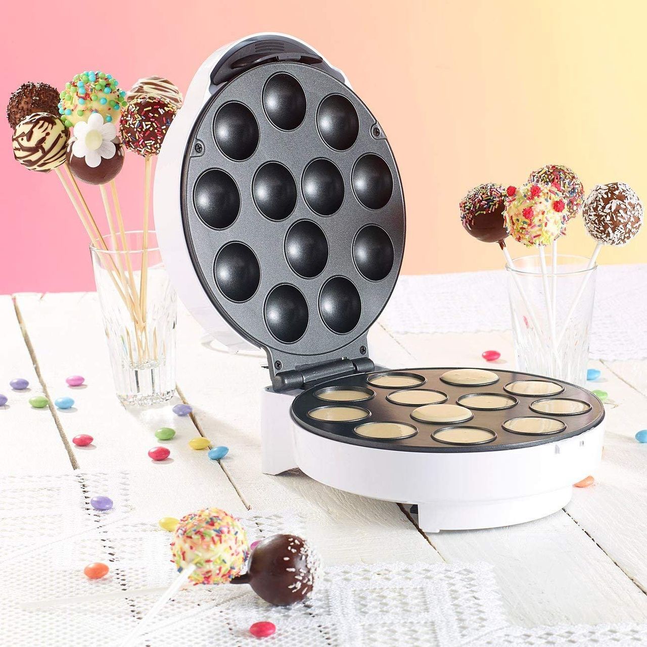 Rosenstein & Söhne Cake Pop Maker für 12 Miniküchlein 750 Watt antihaftbeschichtet Küchengerät Küchenmaschine