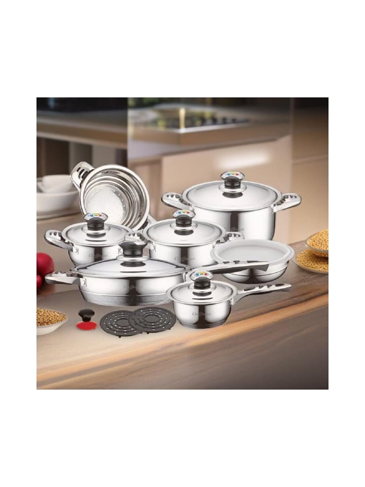 COFI 1453 Cheffinger 16-Teilig Kochtopf Set Kochtöpfe Topf Kochtopfset Edelstahl in Grau günstig kaufen onesize