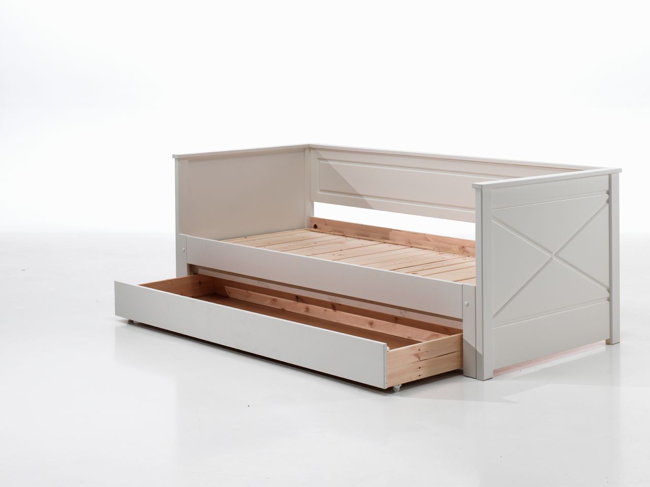 VIPACK Kojenbett mit Auszug, Liegefläche von 90 x 200 auf 180 x 200 erweiterbar, inkl. Bettschublade, Ausf. Kiefer mit MDF weiß lackiert