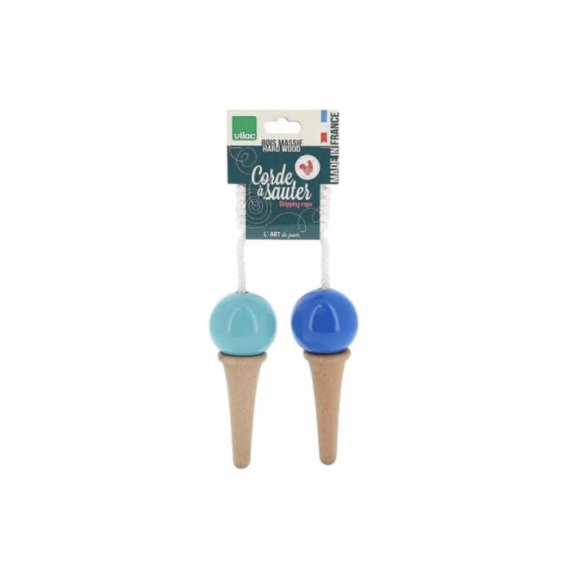 Corde à sauter en bois bi-gout bleue