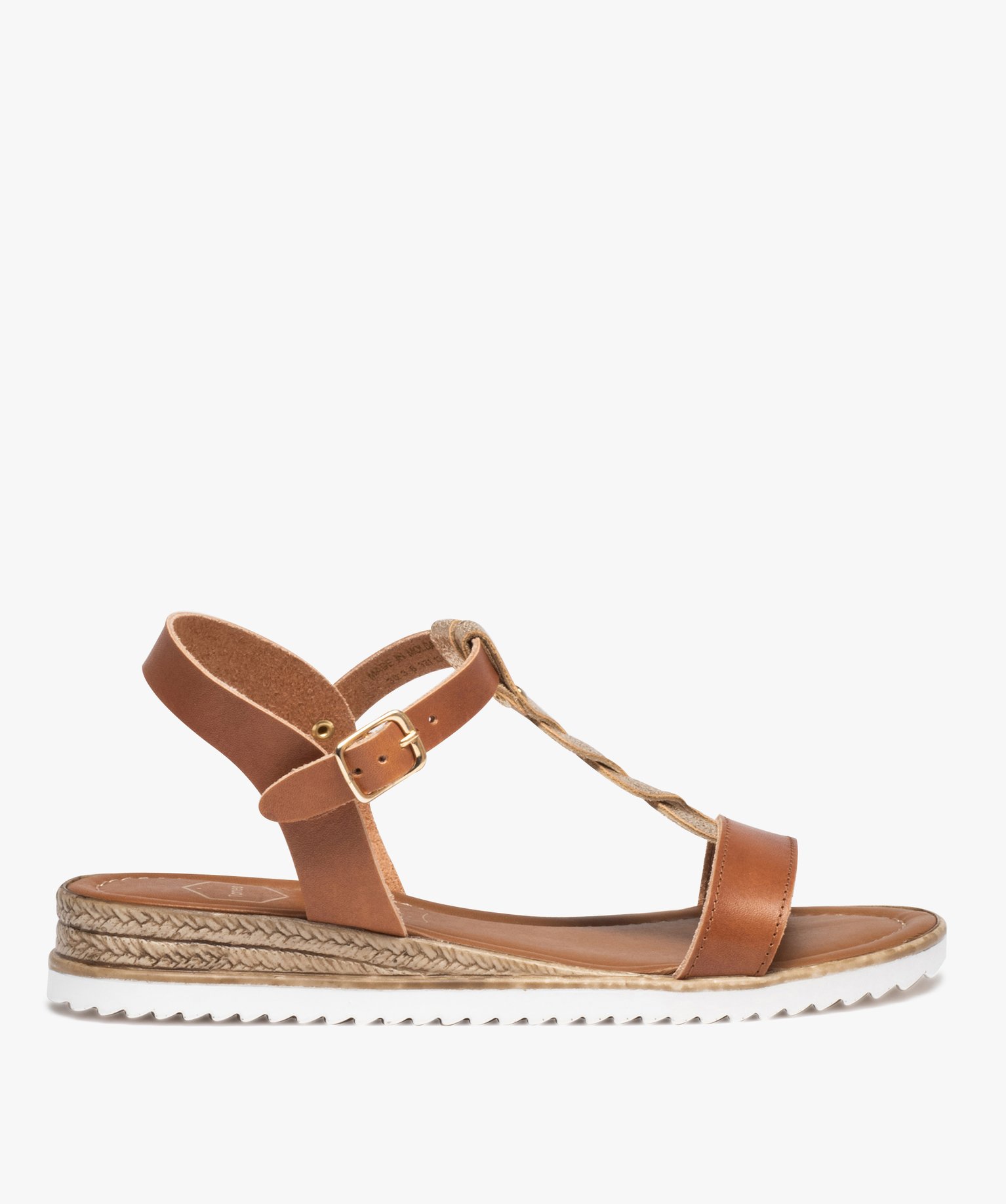 Sandales femme compensées en cuir avec détail tressé doré - Taneo