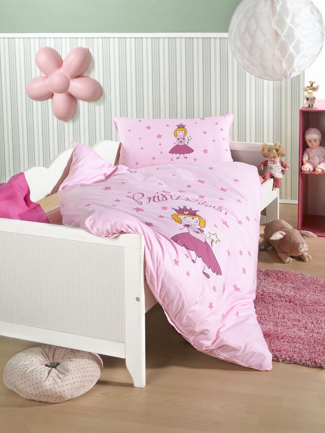 Babybettwäsche Bettwäsche 100 cm x 135 cm Prinzessin Rosa, Optidream, Baumwolle, 2 teilig, baby bettwäsche set 100x135 sale bettwäsche baby 100x135
