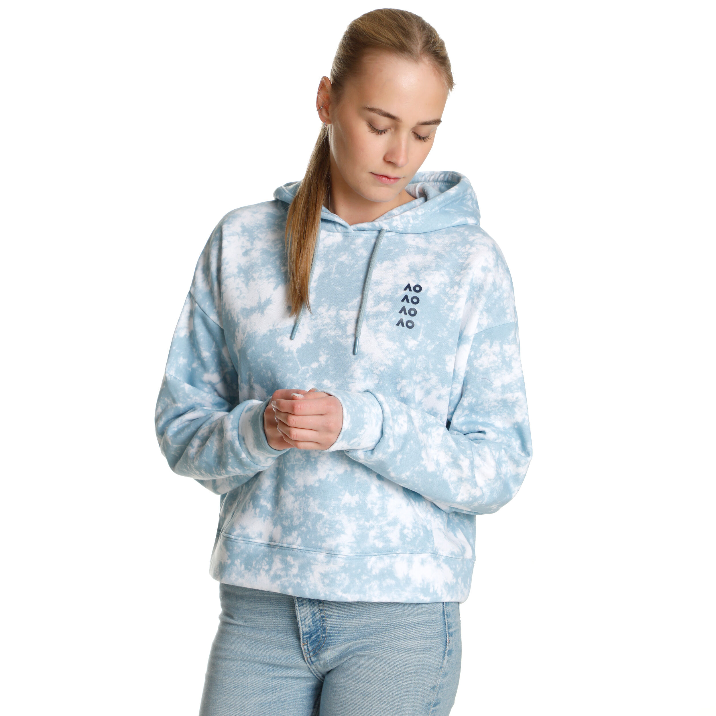 AO Tie Dye Hoody Damen - Hellblau, Weiß