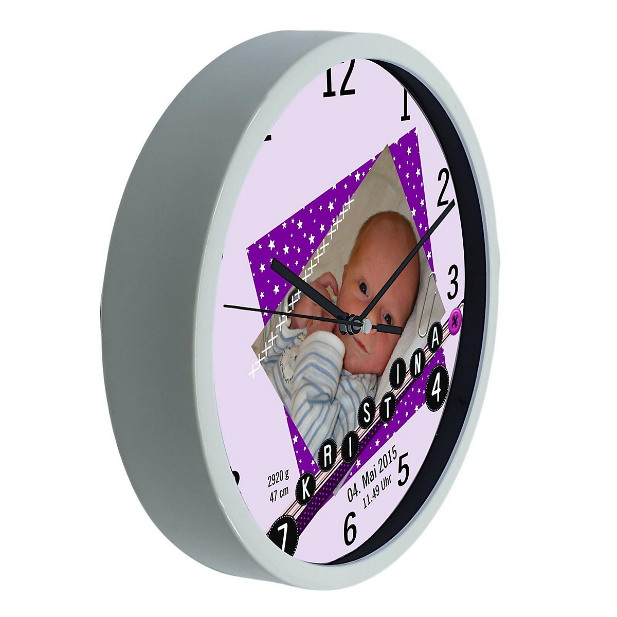 Kinder Wanduhr personalisiert mit Name Scrapbooking lila
