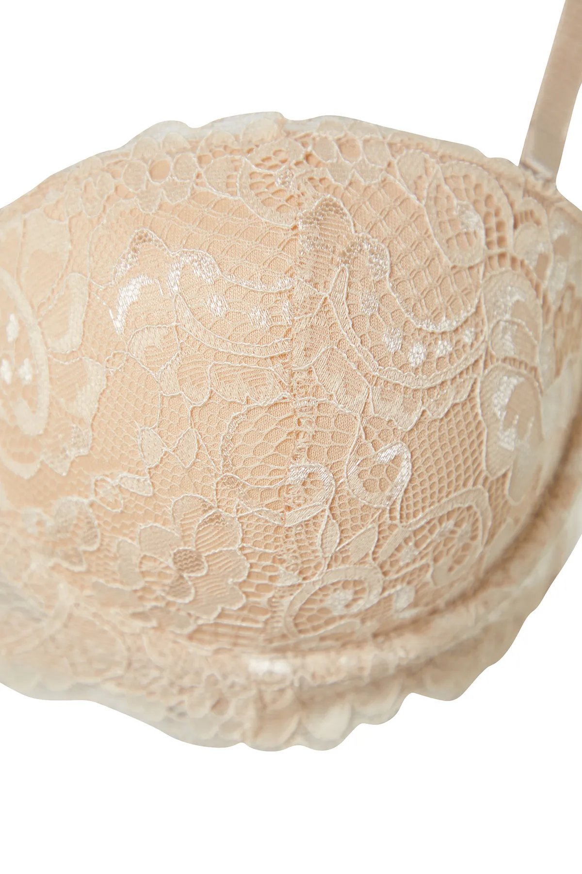 Trendyol Collection  Hautfarbener Push-Up-BH mit Spitzenträgern und String-Trägern THMSS24SU00021