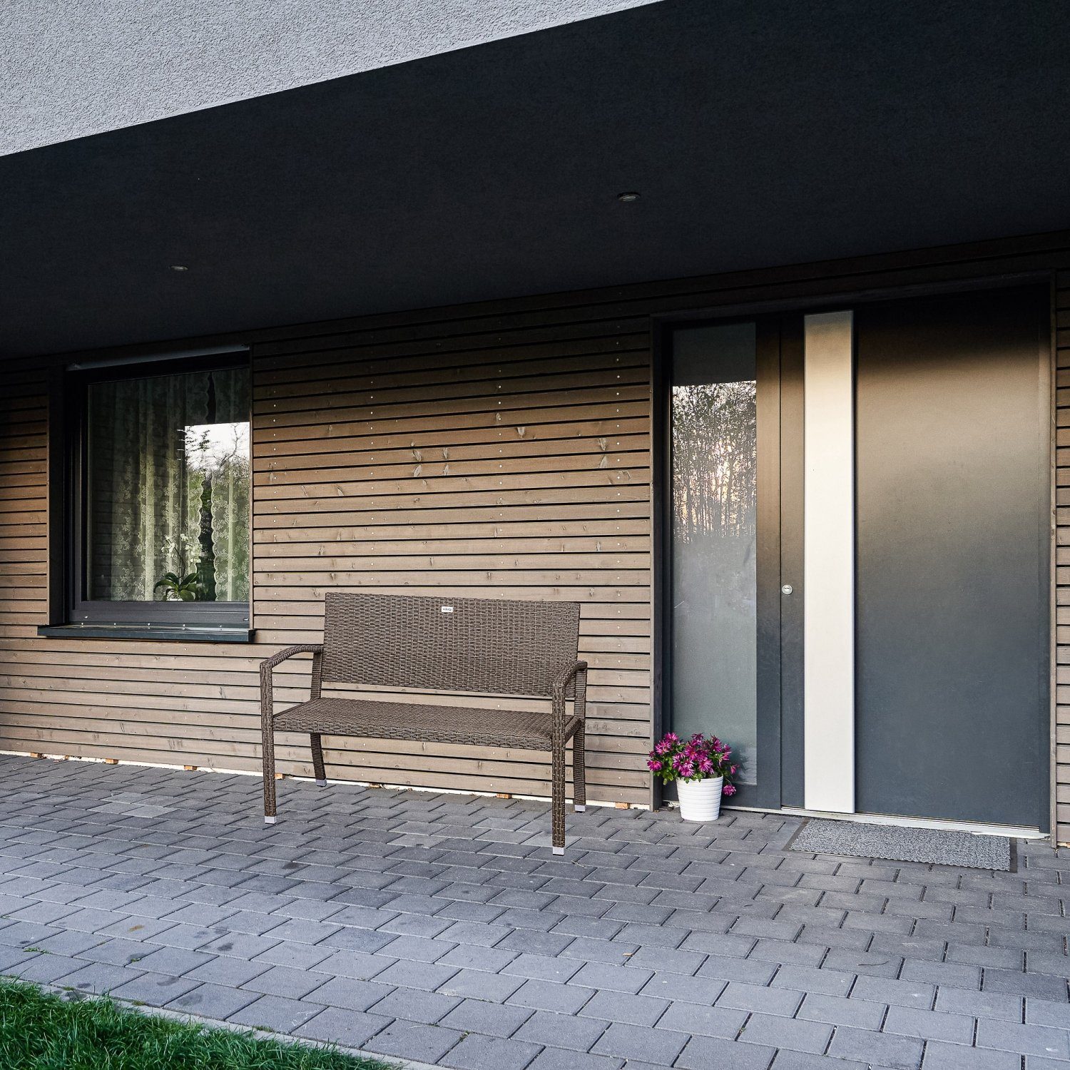 STILISTA Gartenbank 2-Sitzer Sitzbank Parkbank Rattanbank, aus UV-beständigem Polyrattan-Geflecht, 122 x 52 x 89 cm, Farbwahl