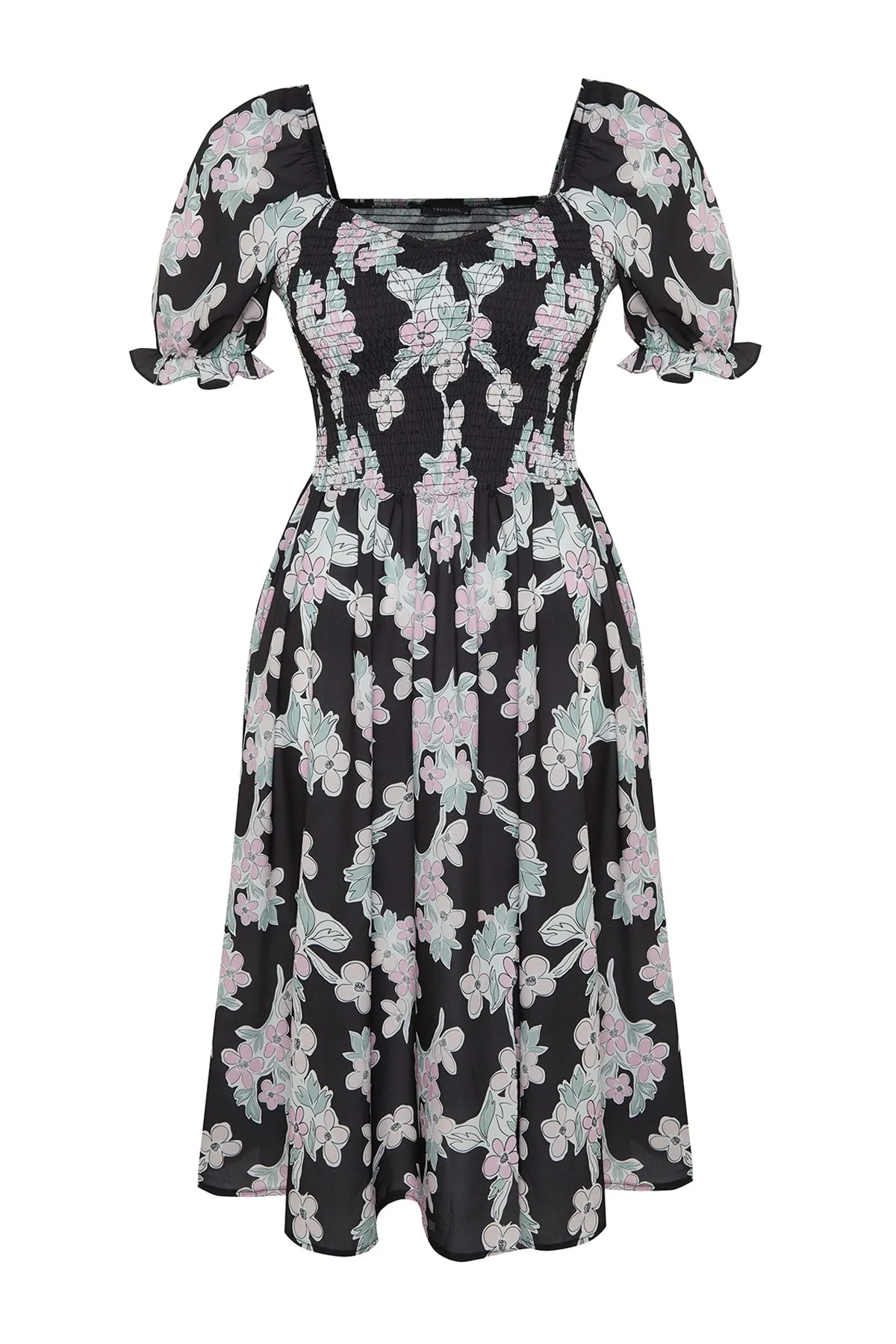 Trendyol Curve  Mehrfarbiges gewebtes Kleid mit Blumenmuster TBBSS23AH00213
