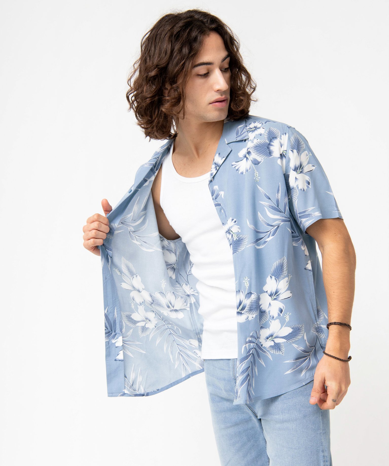 Chemise homme à manches courtes en viscose fluide imprimée imprime | GEMO