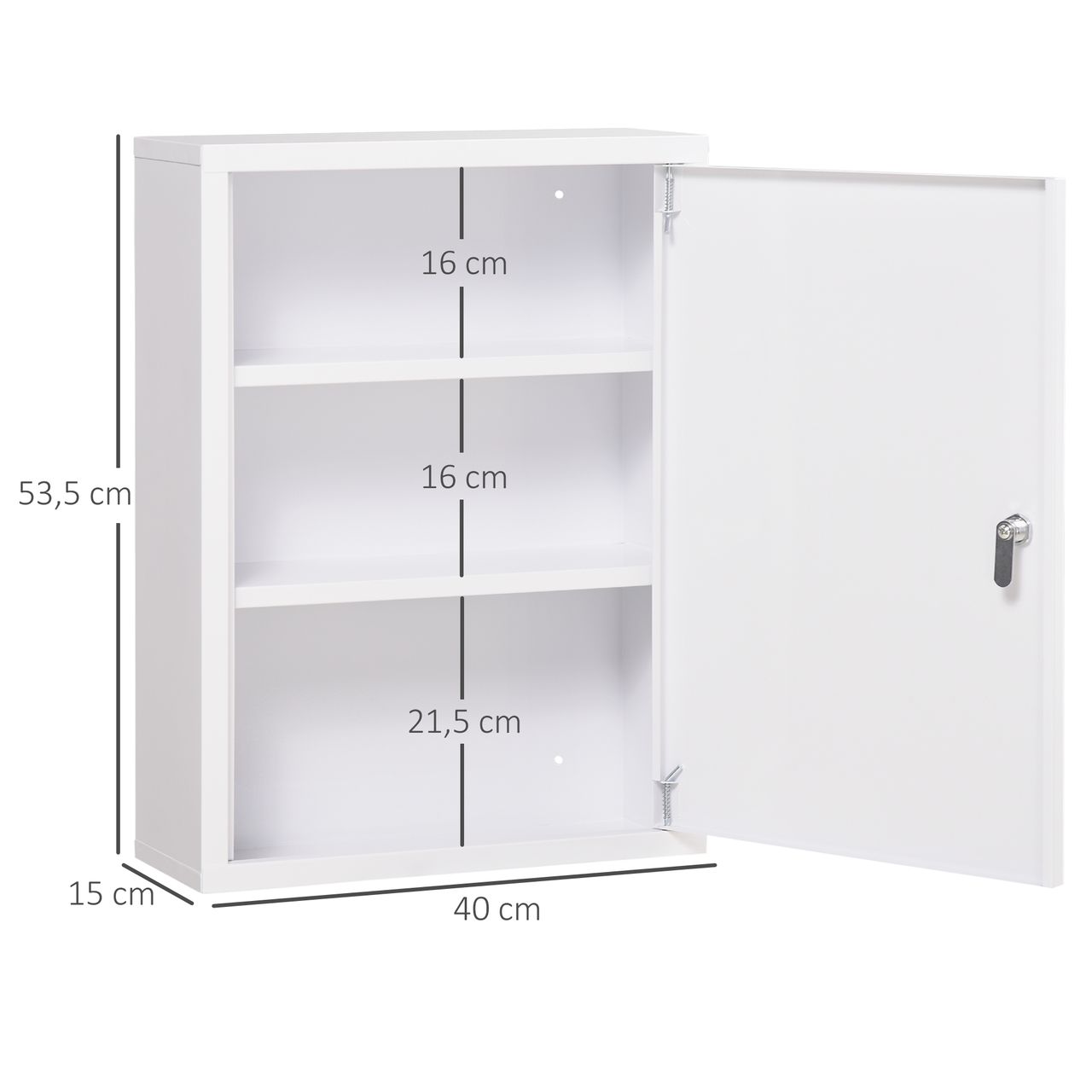 kleankin Medizinschrank, Apothekerschrank mit 3 Fächern, 2 Schlüsseln, Stahl