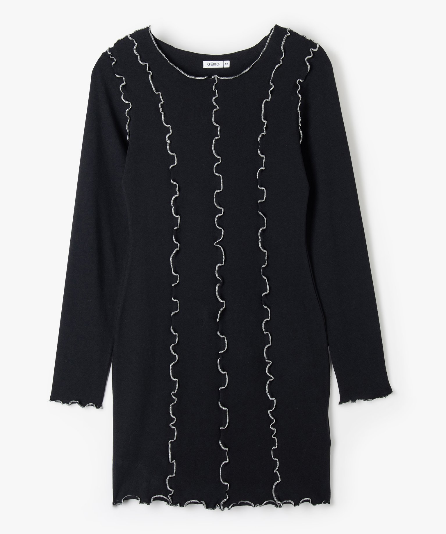 Robe fille à manches longues avec fronces scintillantes noir | GEMO